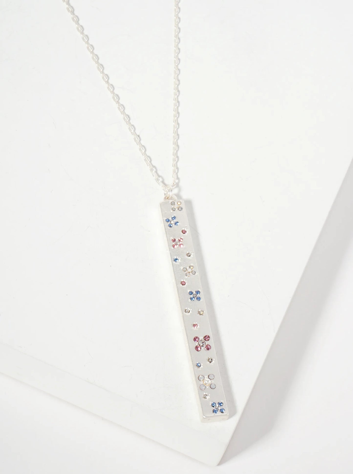 Celestial-Theme Crystal-Pave Bar Pendant 30-inch Long Necklace