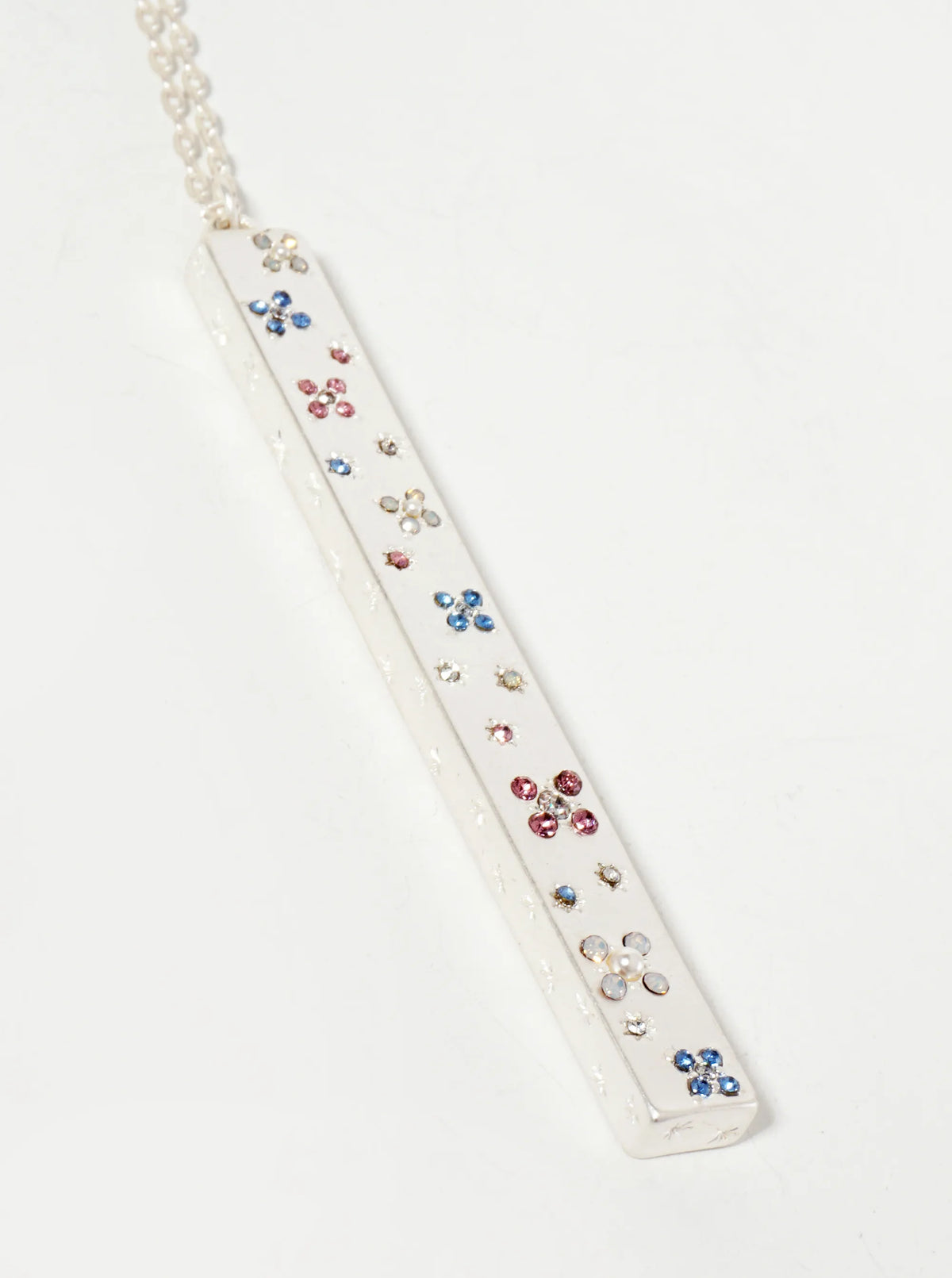 Celestial-Theme Crystal-Pave Bar Pendant 30-inch Long Necklace