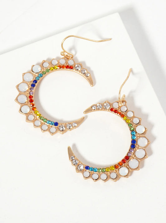 Celestial-Theme Crystal-Pave Crescent Moon-Shaped Dangle Earrings