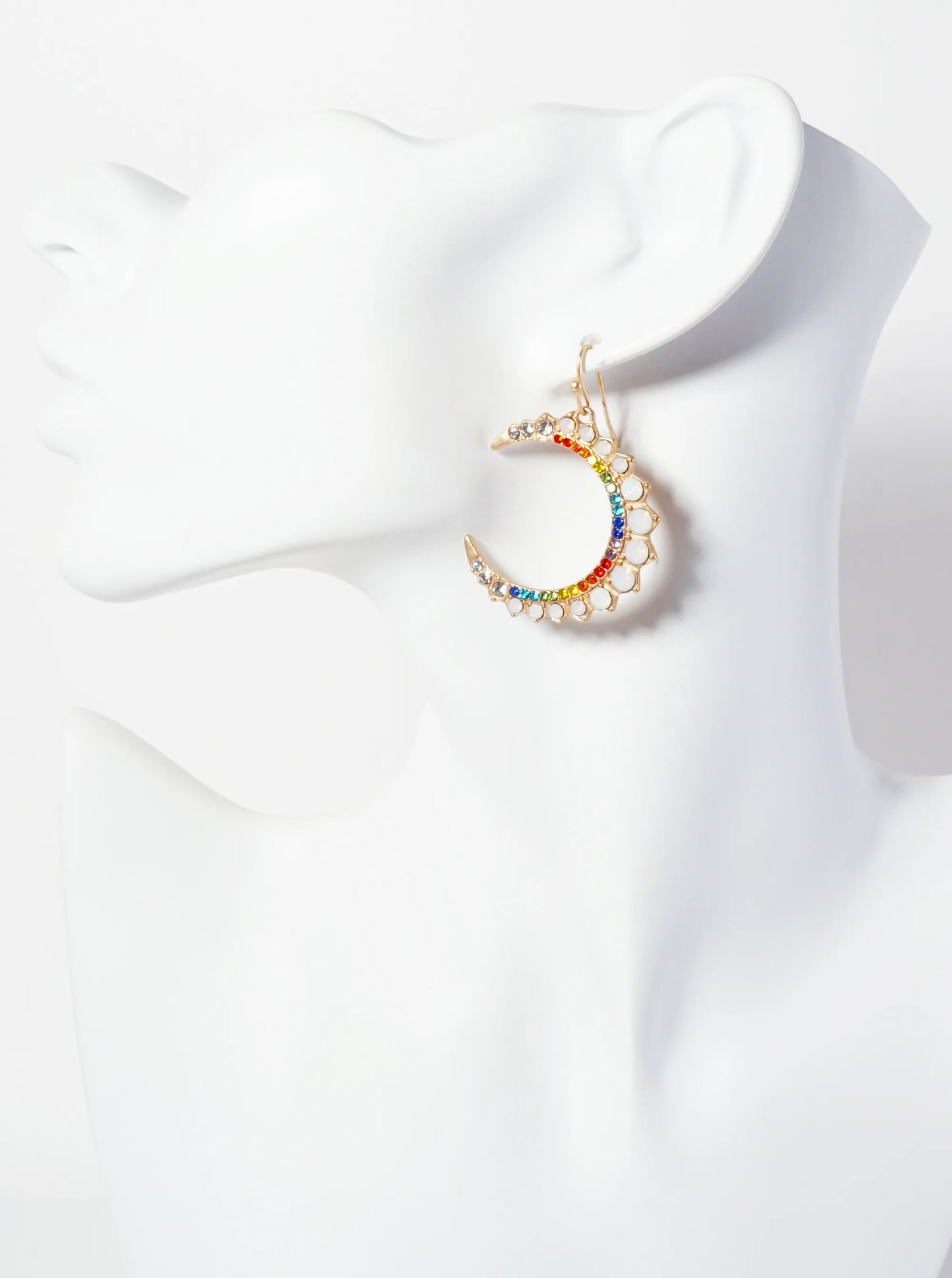 Celestial-Theme Crystal-Pave Crescent Moon-Shaped Dangle Earrings