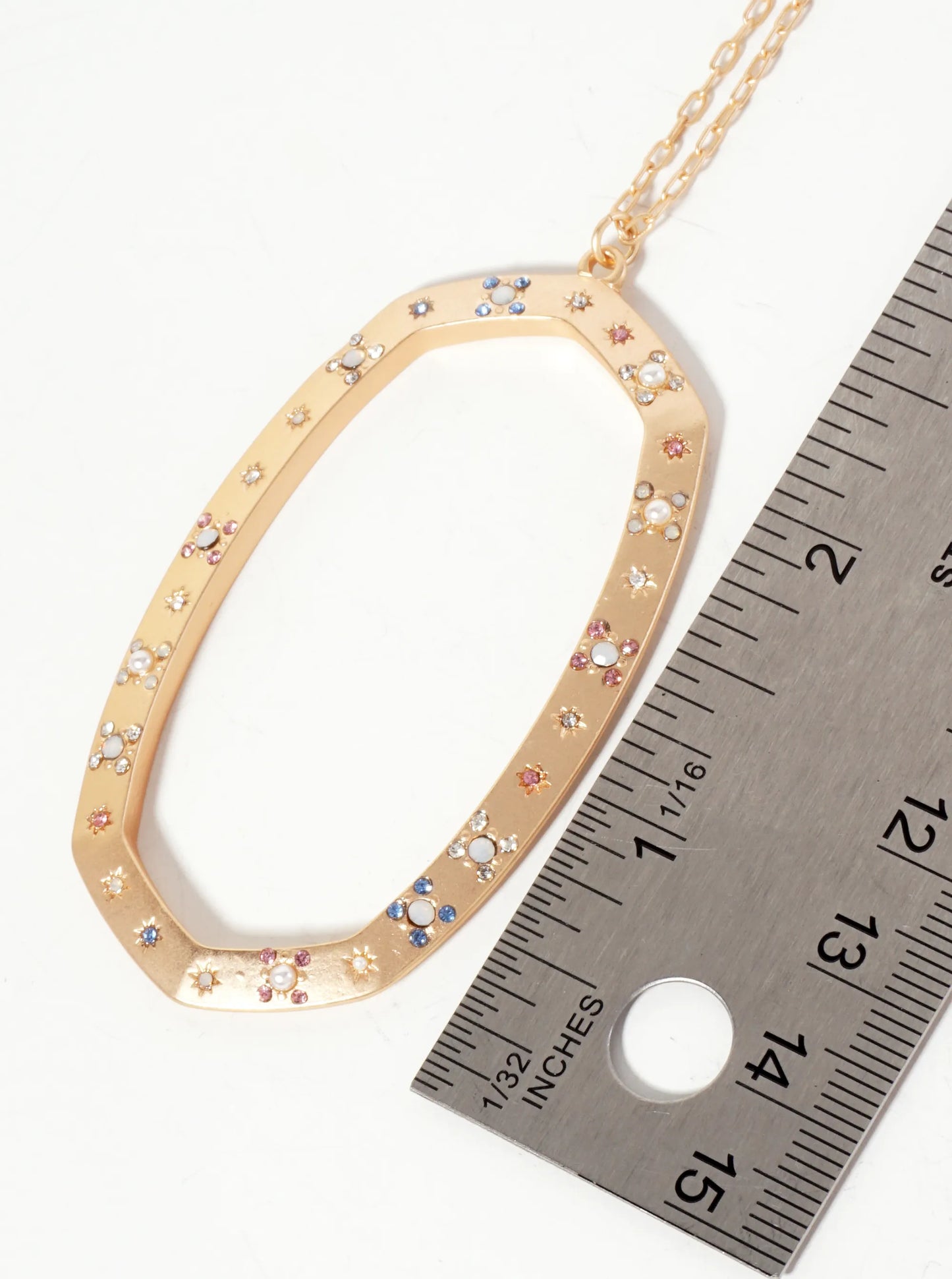 Celestial-Theme Crystal-Pave Hexagon Pendant 30-inch Long Necklace