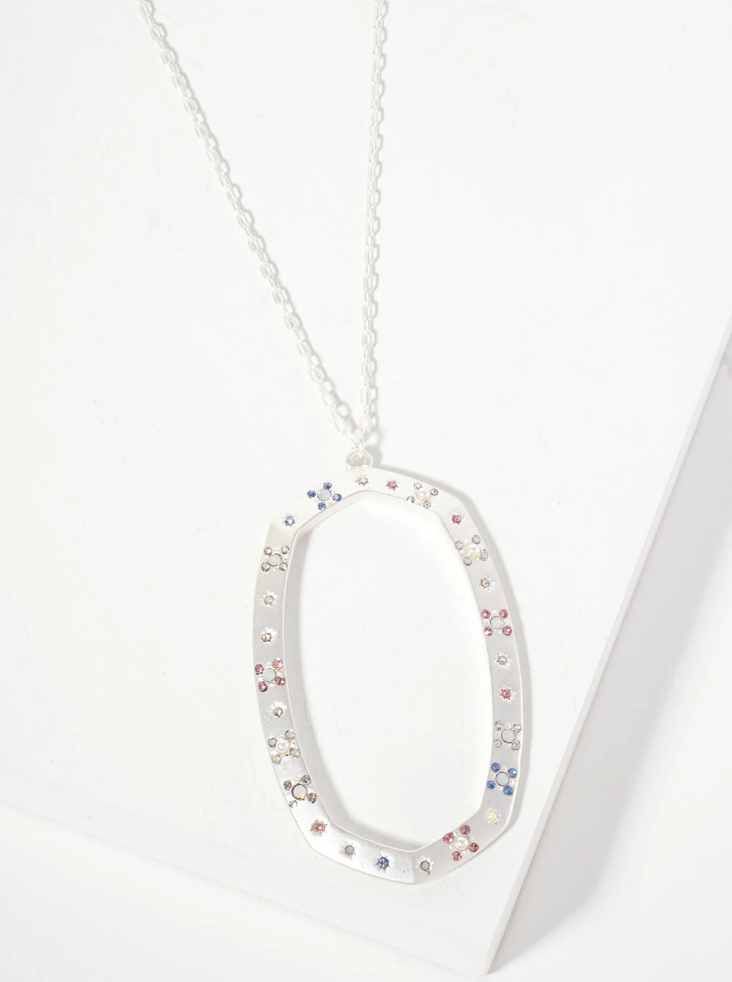 Celestial-Theme Crystal-Pave Hexagon Pendant 30-inch Long Necklace