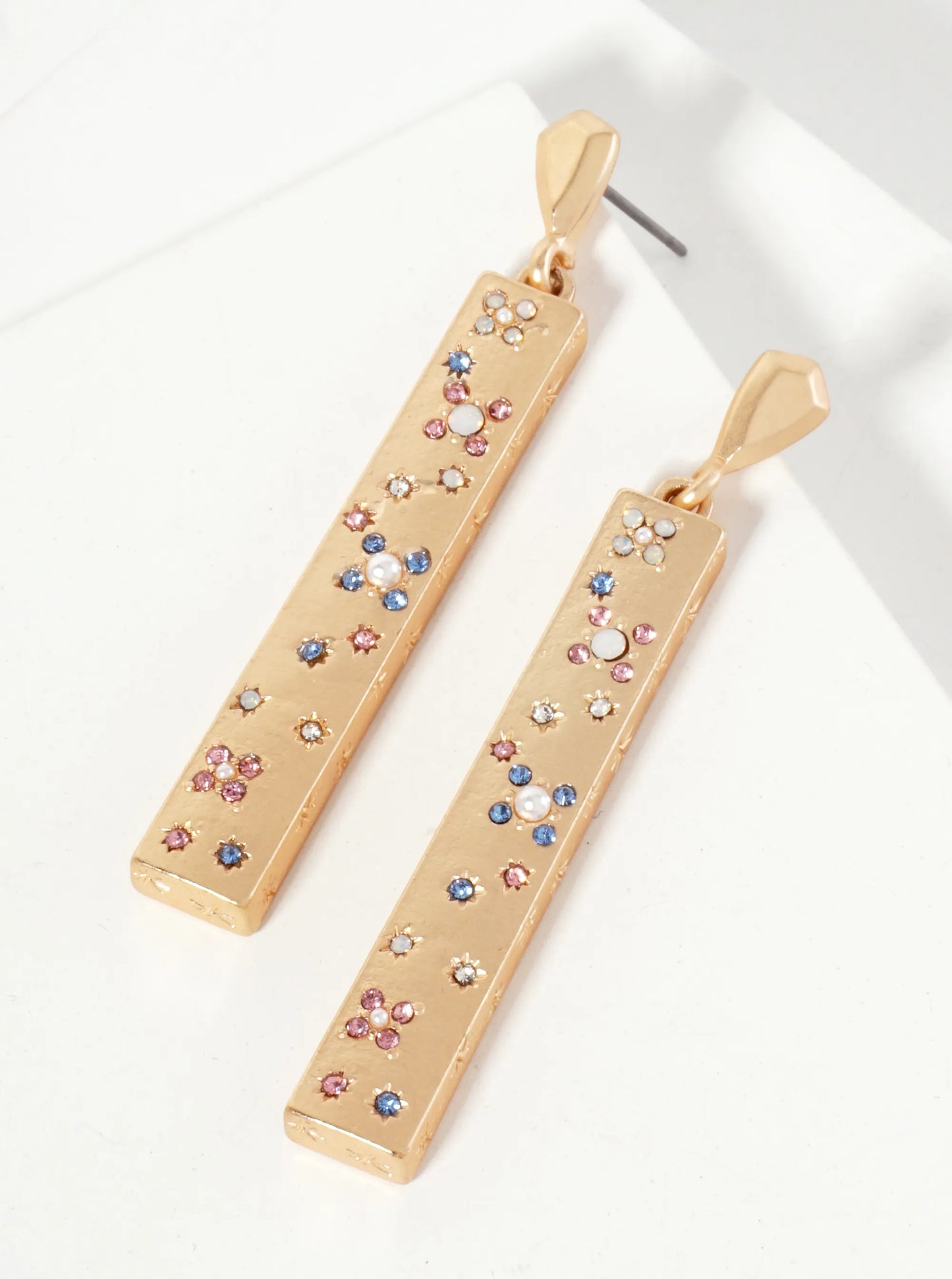 Celestial-Theme Crystal-Pave Rectangle Bar Drop Earrings