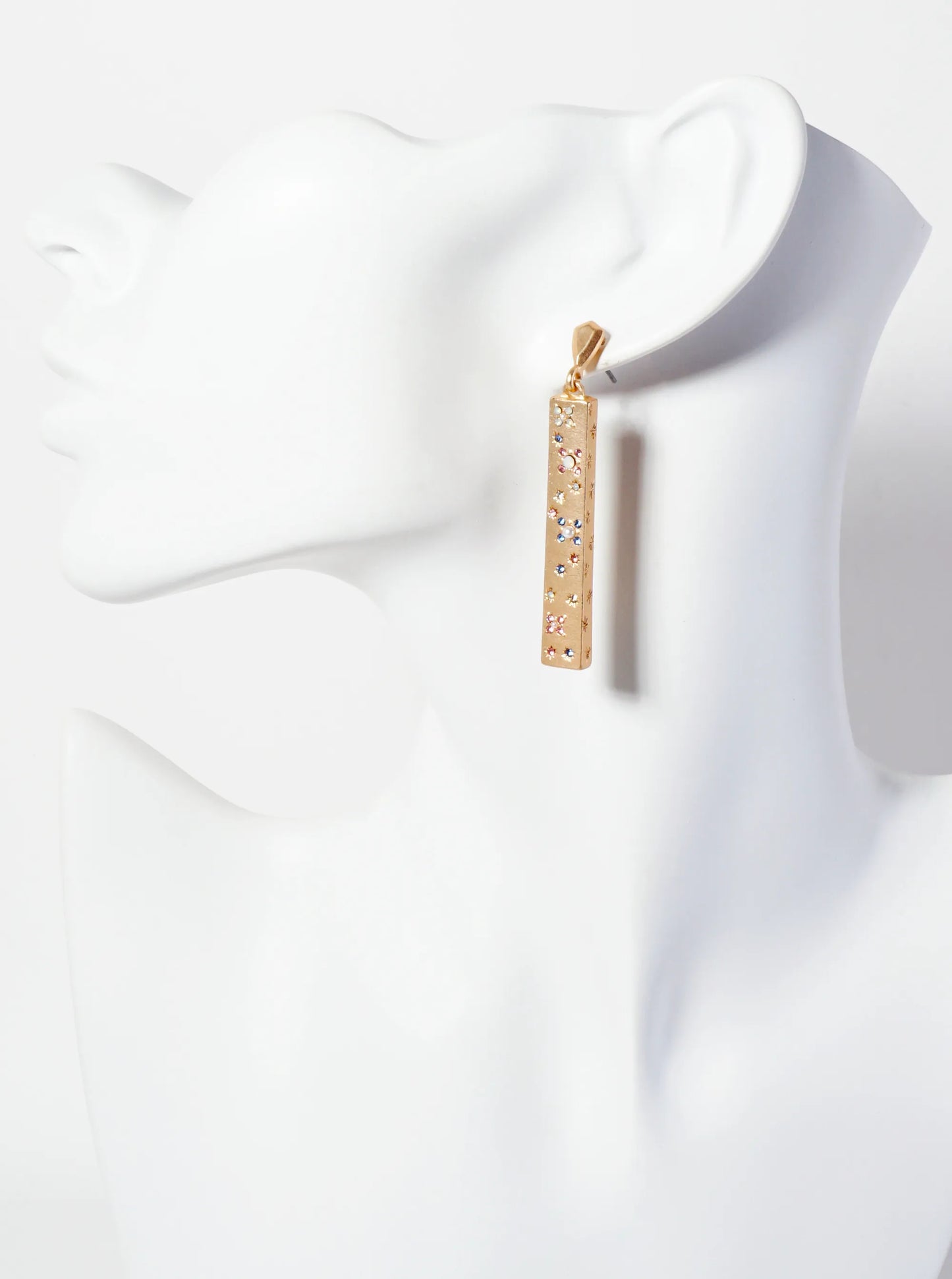 Celestial-Theme Crystal-Pave Rectangle Bar Drop Earrings