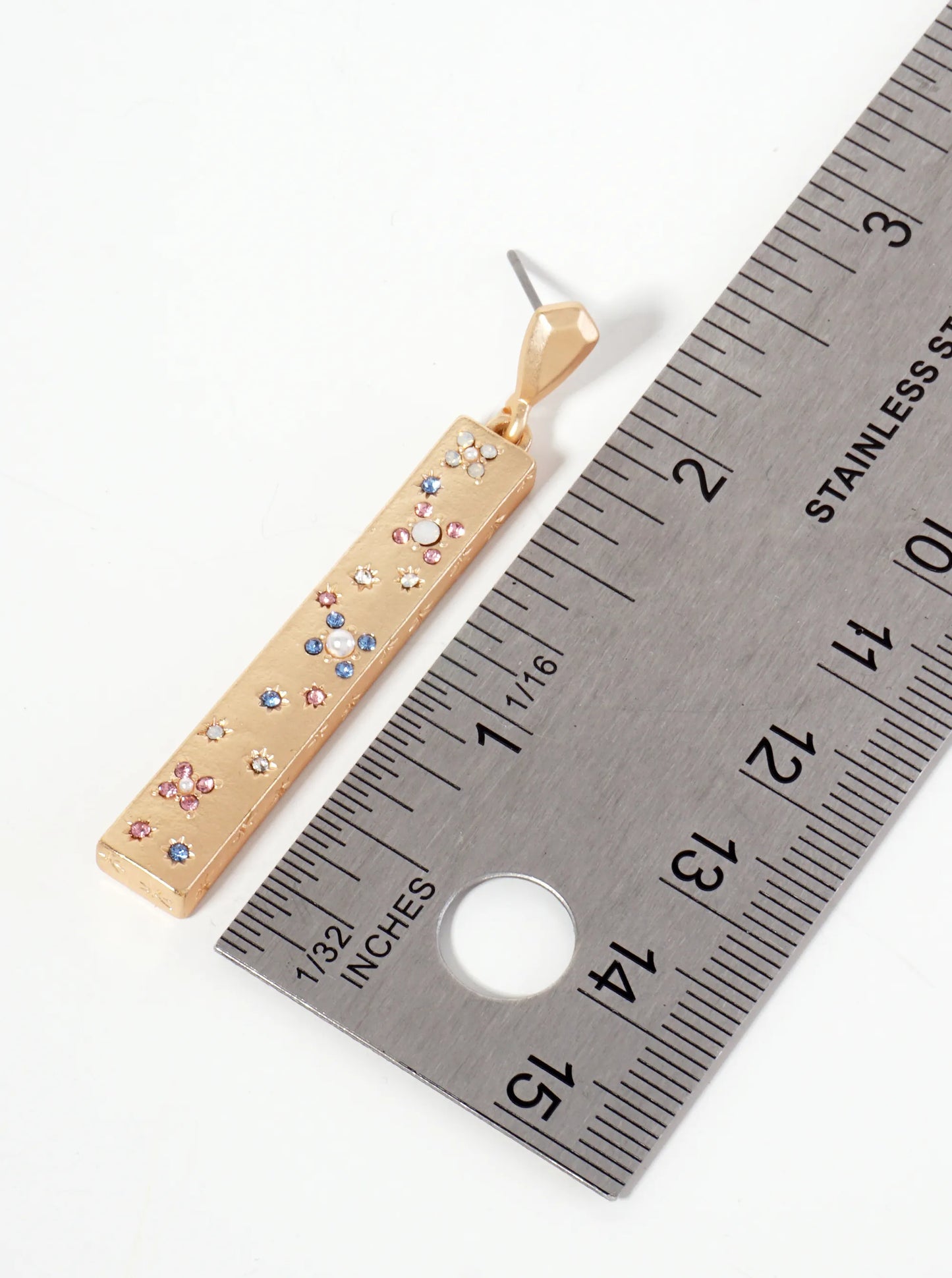 Celestial-Theme Crystal-Pave Rectangle Bar Drop Earrings