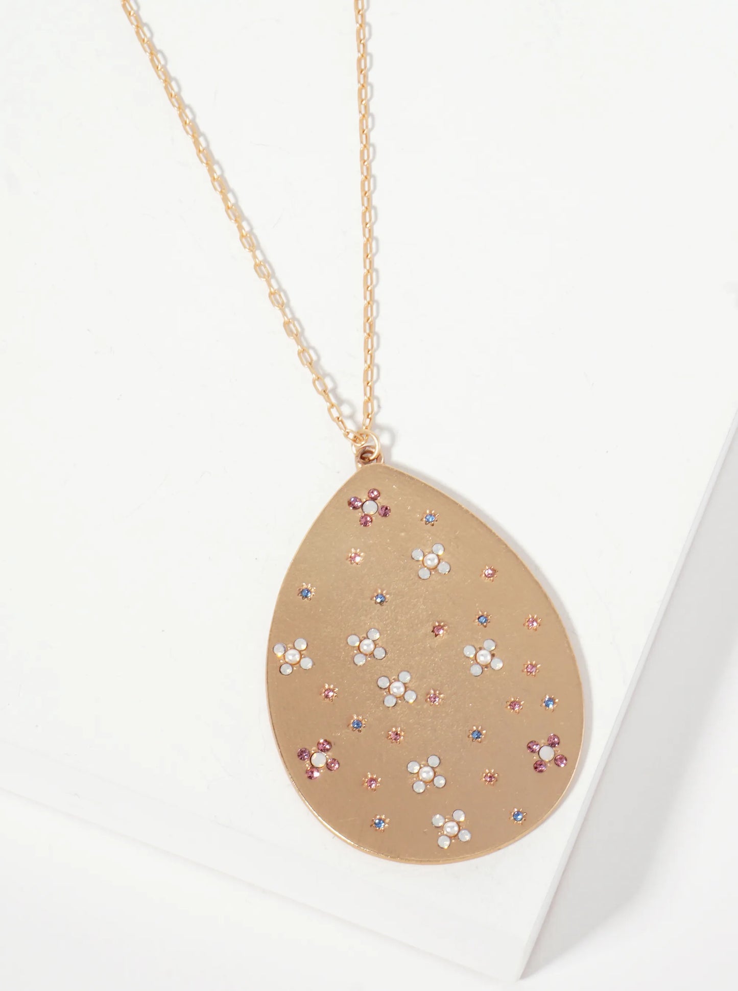 Celestial-Theme Crystal-Pave Teardrop Pendant 30-inch Long Necklace