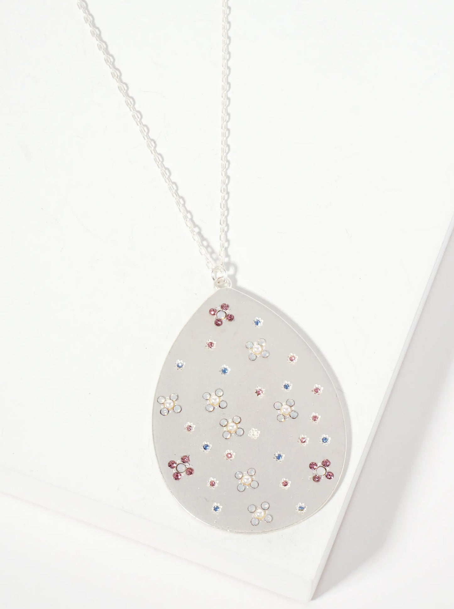 Celestial-Theme Crystal-Pave Teardrop Pendant 30-inch Long Necklace