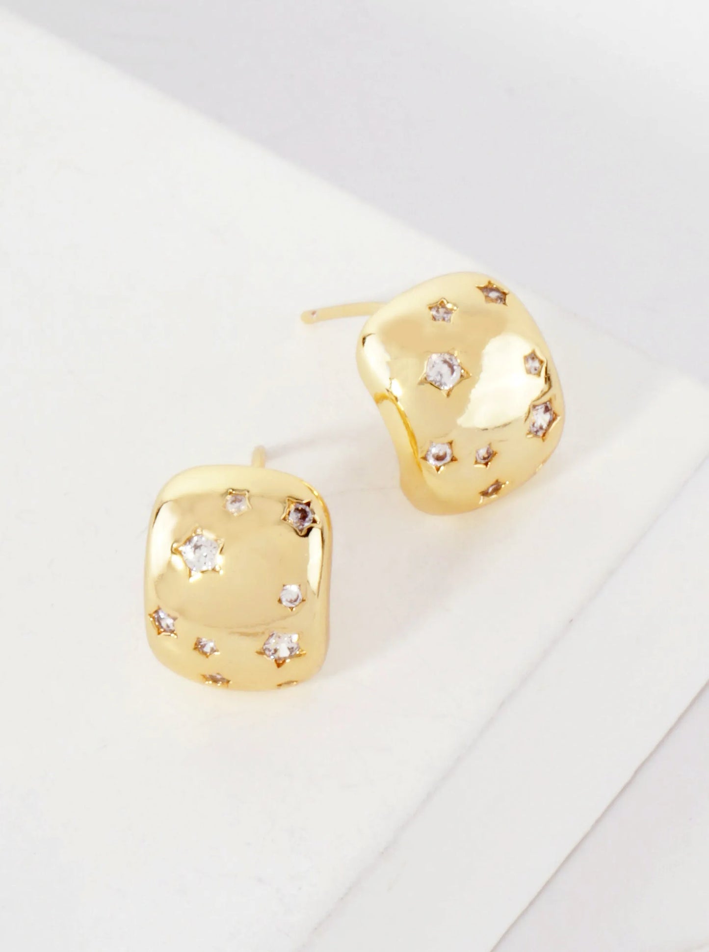 Celestial-Theme Cubic-Zirconia Star-Accented 14K-Gold-Dipped Brass Earrings