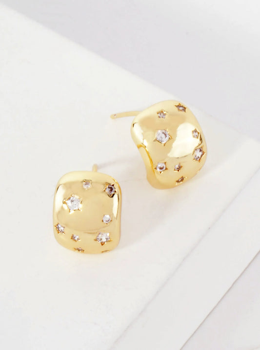 Celestial-Theme Cubic-Zirconia Star-Accented 14K-Gold-Dipped Brass Earrings
