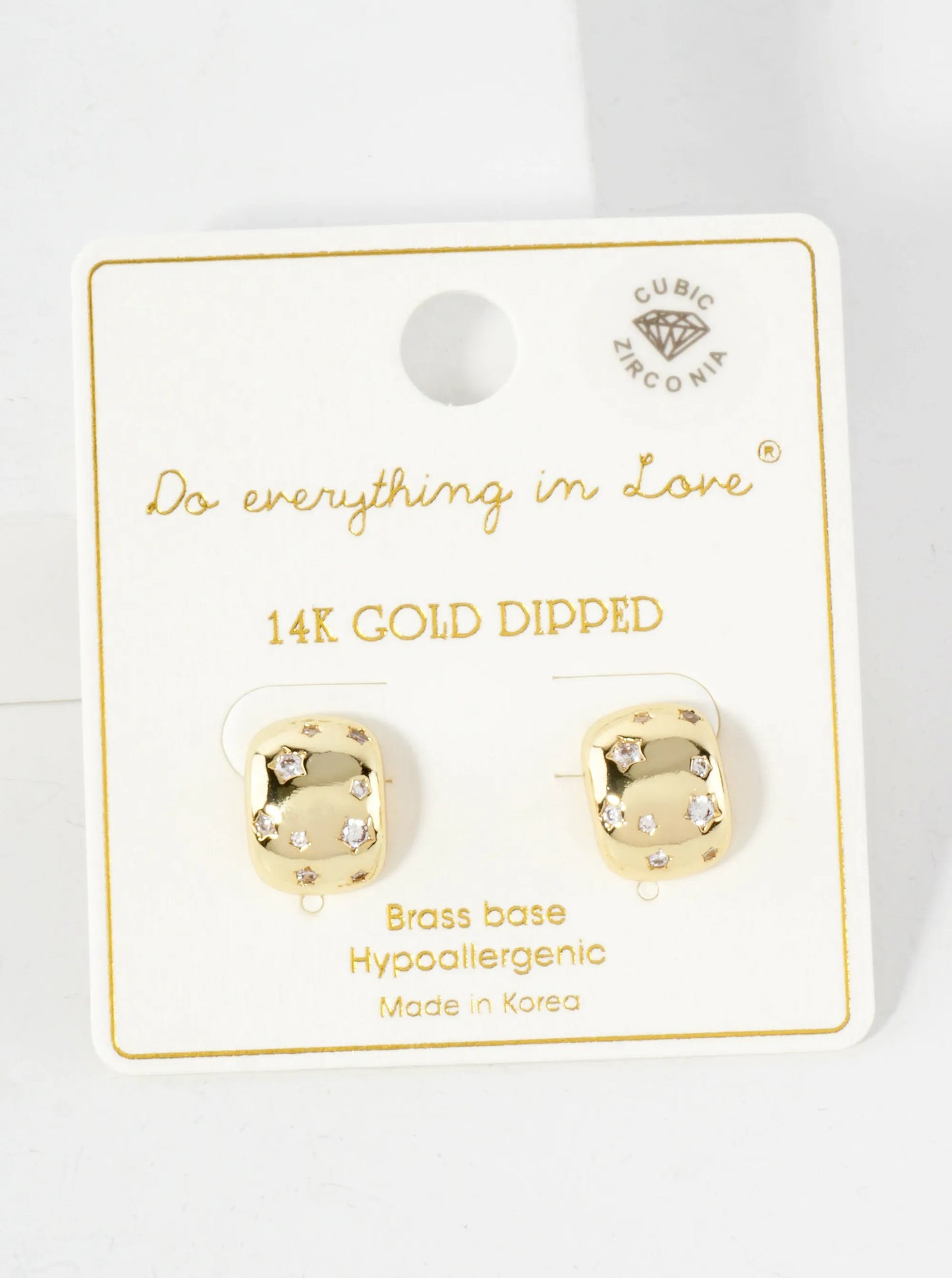 Celestial-Theme Cubic-Zirconia Star-Accented 14K-Gold-Dipped Brass Earrings