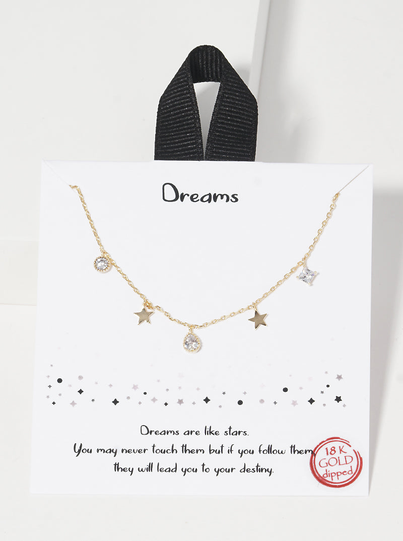 Celestial-Theme Cubic-Zirconia Star Charm Pendant 18K-Gold-Dipped Necklace