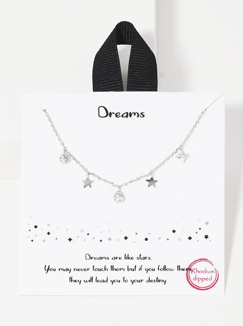 Celestial-Theme Cubic-Zirconia Star Charm Pendant 18K-Gold-Dipped Necklace