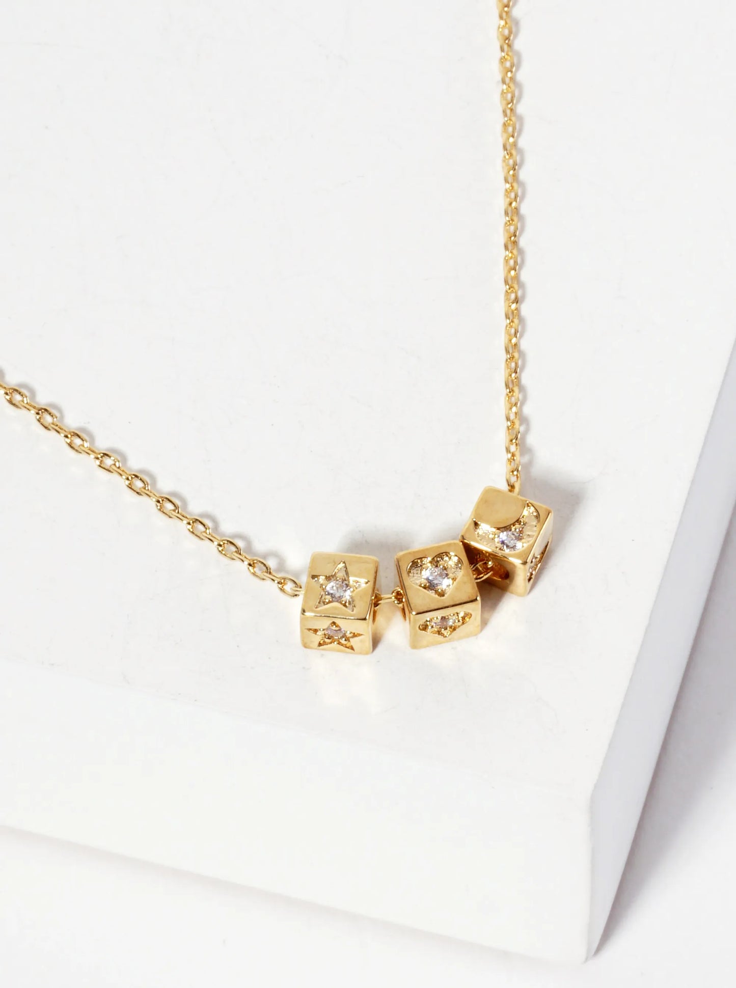 Celestial-Theme Cubic-Zirconia Star Moon Heart Pendant 18K-Gold-Dipped Necklace