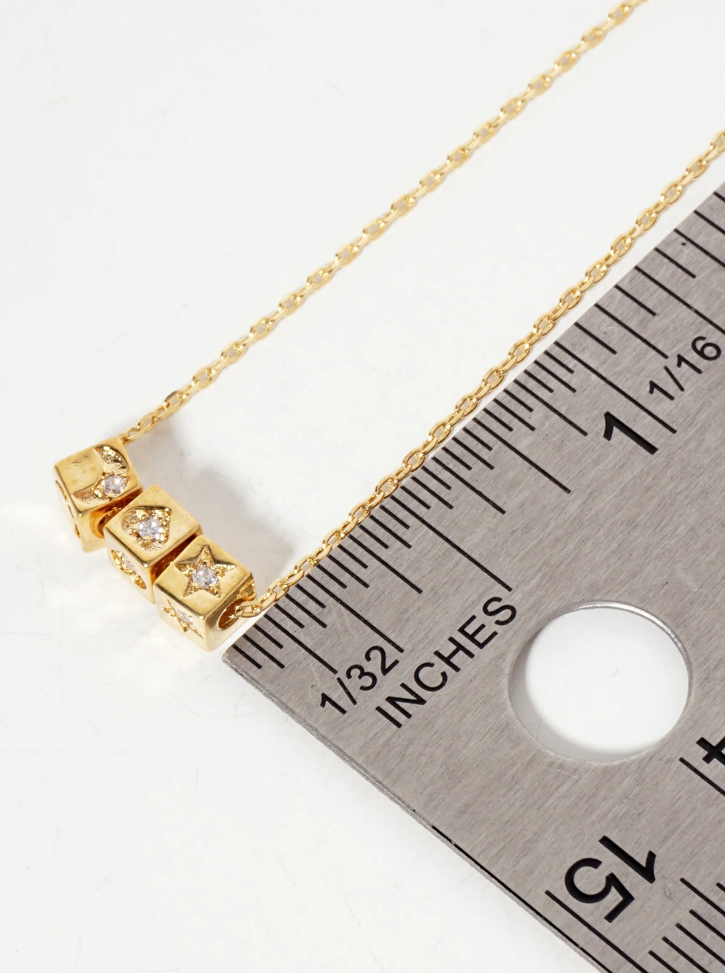 Celestial-Theme Cubic-Zirconia Star Moon Heart Pendant 18K-Gold-Dipped Necklace