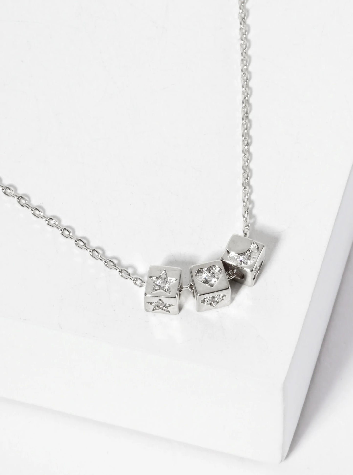 Celestial-Theme Cubic-Zirconia Star Moon Heart Pendant 18K-Gold-Dipped Necklace