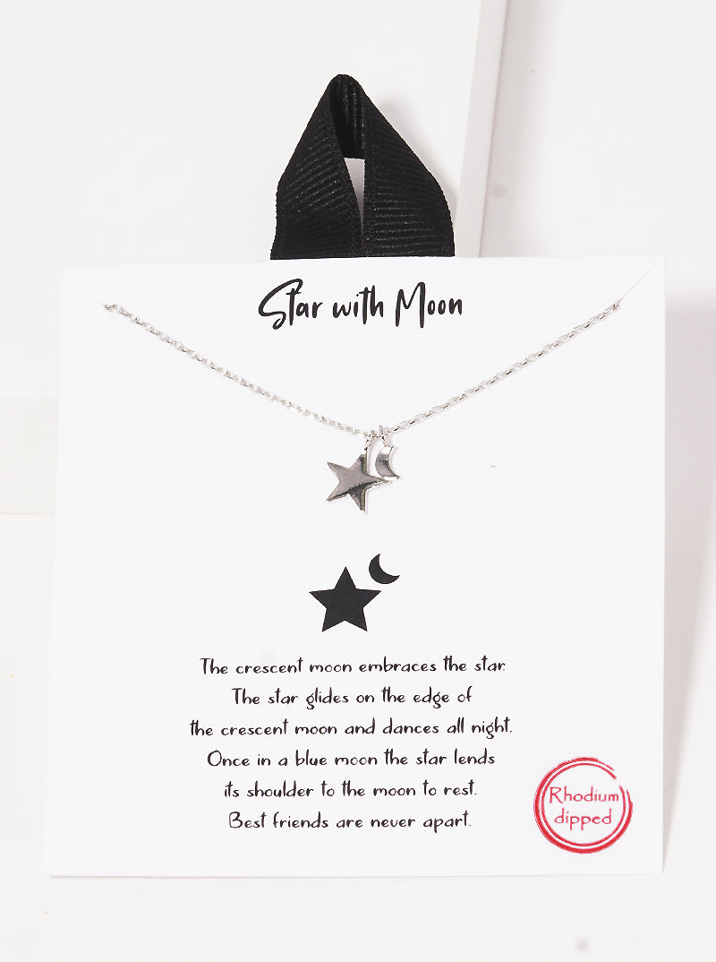 Celestial-Theme Dainty Star And Moon Pendant 18K Gold Dipped Necklace