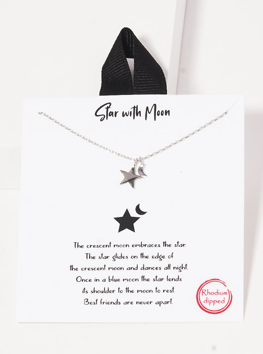 Celestial-Theme Dainty Star And Moon Pendant 18K Gold Dipped Necklace