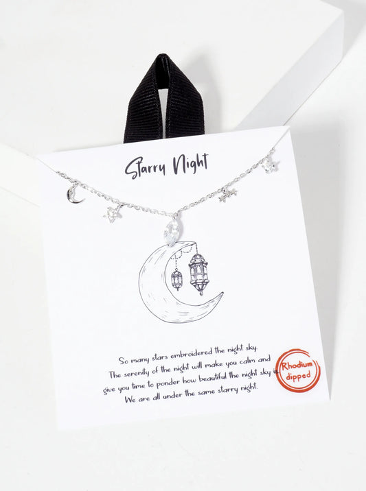Celestial-Theme Delicate Cubic-Zirconia Charms 18K-Gold-Dipped Necklace