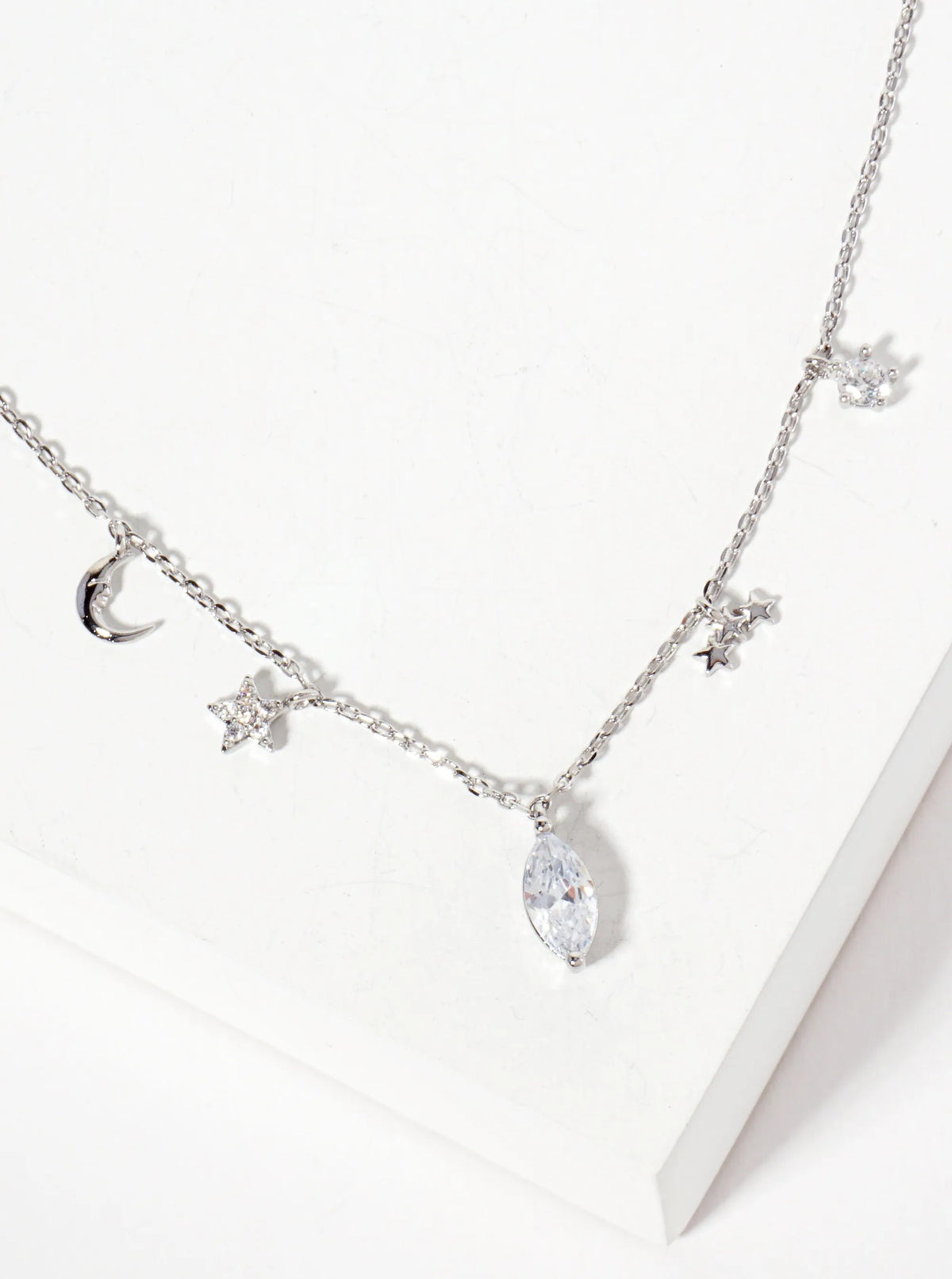 Celestial-Theme Delicate Cubic-Zirconia Charms 18K-Gold-Dipped Necklace