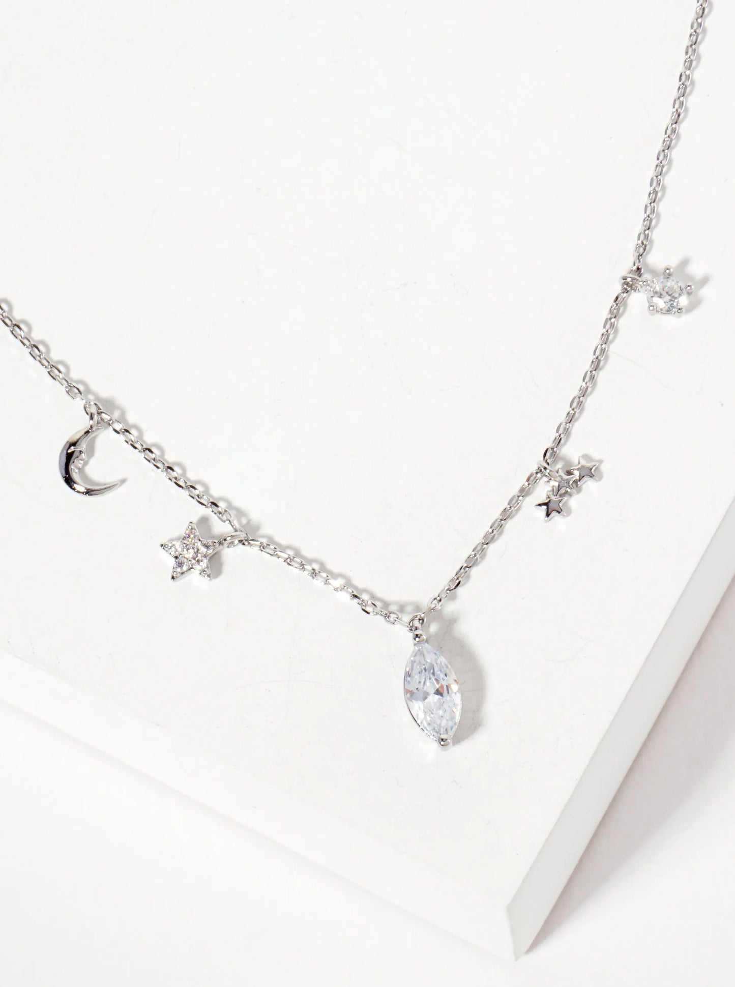 Celestial-Theme Delicate Cubic-Zirconia Charms 18K-Gold-Dipped Necklace