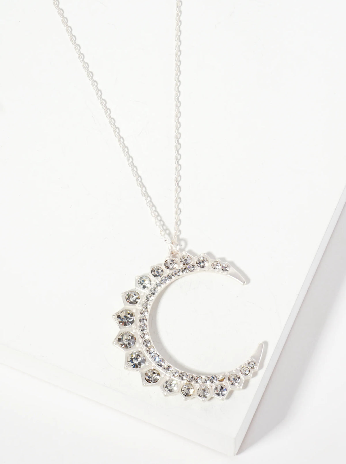 Celestial-Theme Glass-Beaded Crescent Moon Pendant 30-inch Long Necklace