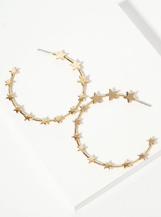 Celestial-Theme Graduated Stars Adorning The Line 45mm Open Hoop Earrings