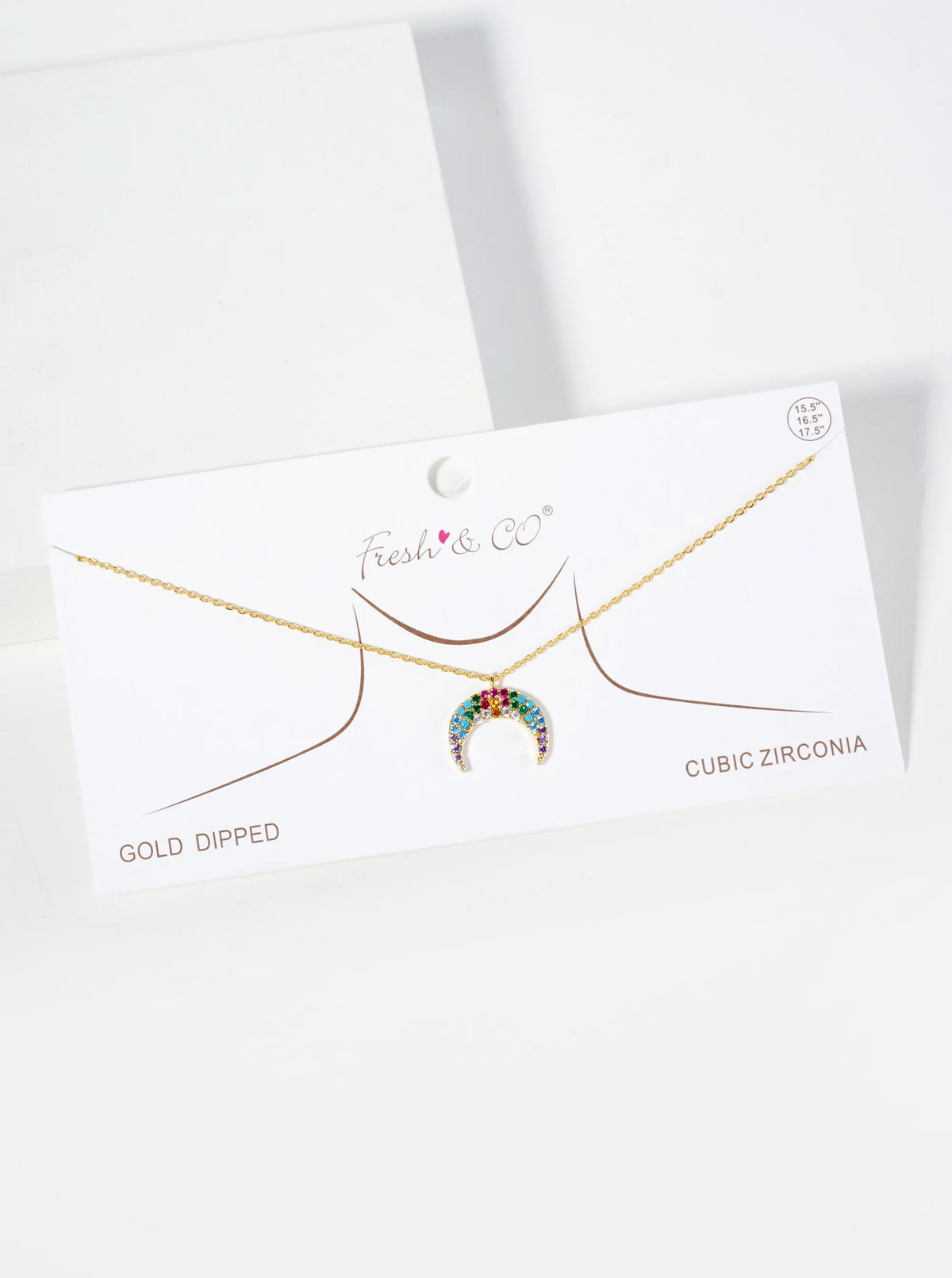 Celestial-Theme Pave-Set Cubic-Zirconia Crescent Moon Pendant 18K-Gold-Dipped Necklace