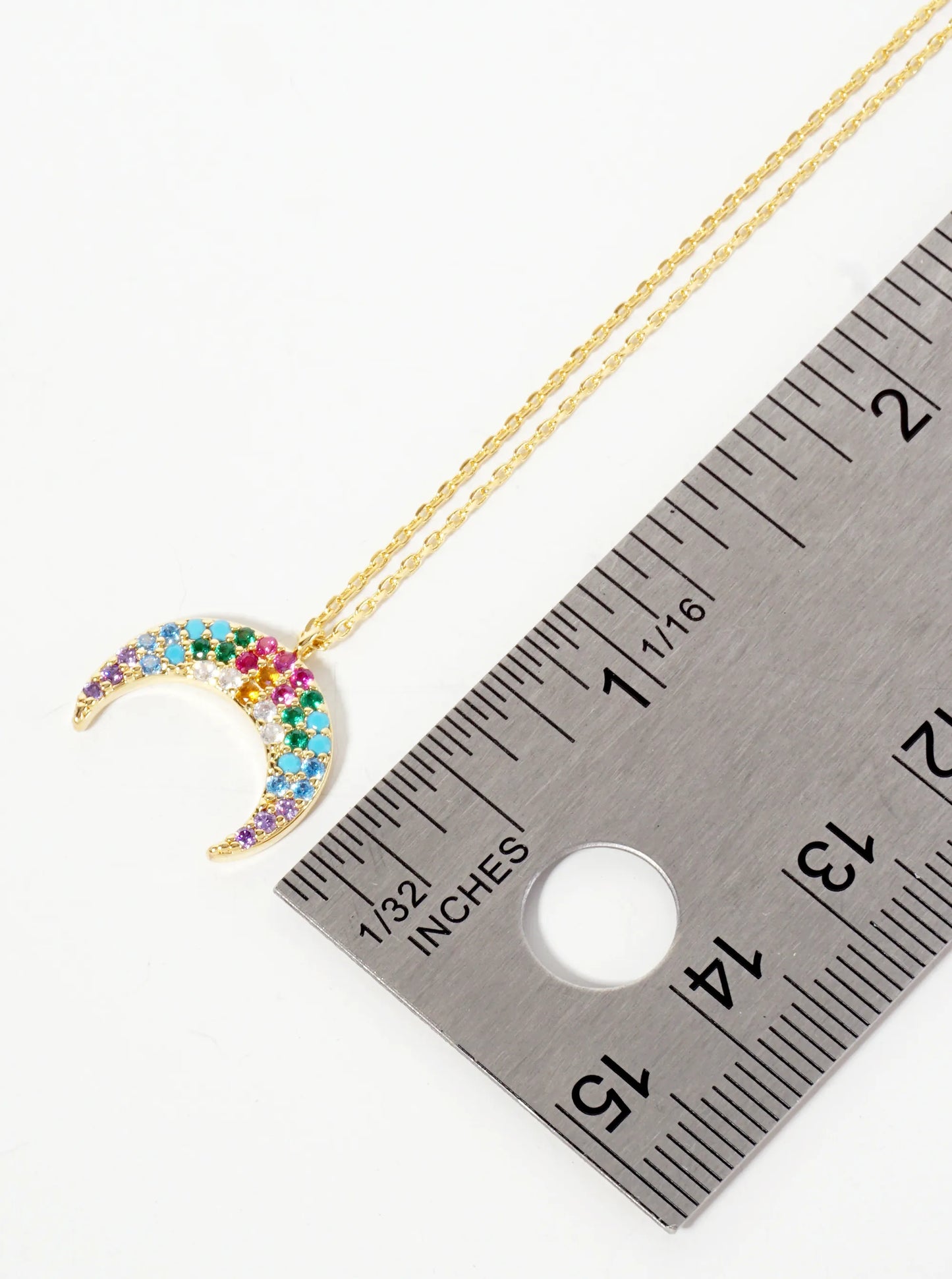 Celestial-Theme Pave-Set Cubic-Zirconia Crescent Moon Pendant 18K-Gold-Dipped Necklace