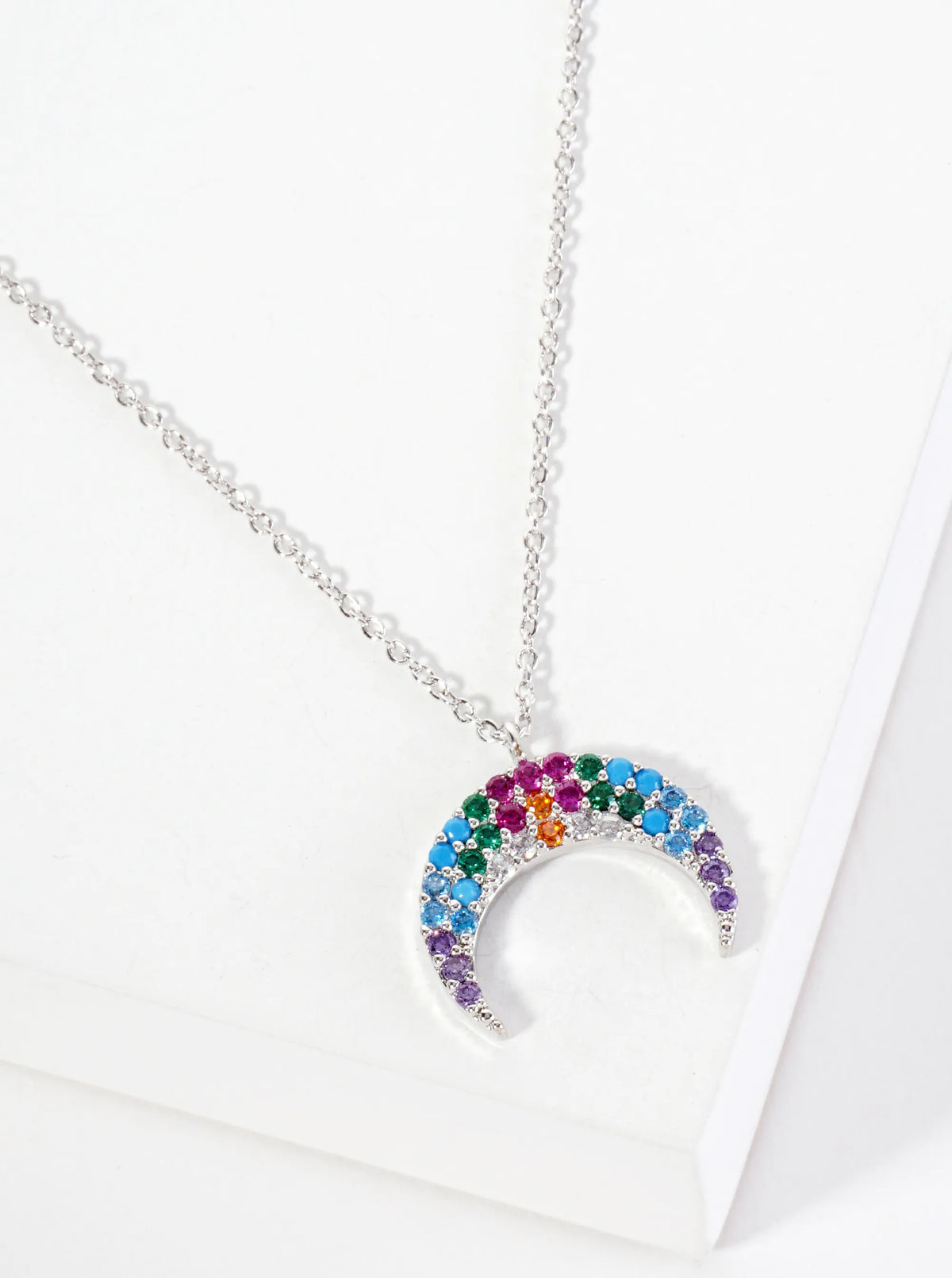 Celestial-Theme Pave-Set Cubic-Zirconia Crescent Moon Pendant 18K-Gold-Dipped Necklace