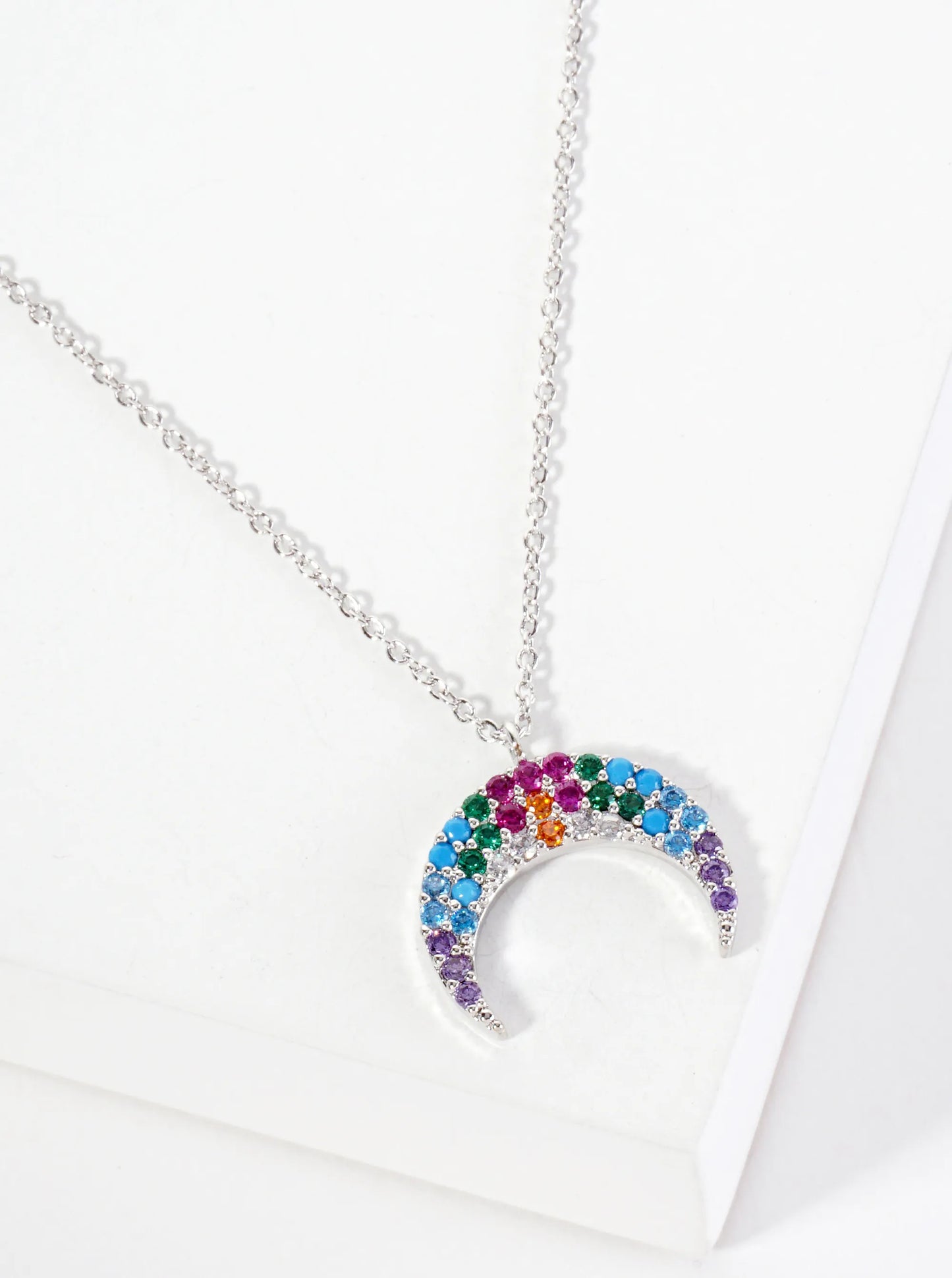 Celestial-Theme Pave-Set Cubic-Zirconia Crescent Moon Pendant 18K-Gold-Dipped Necklace