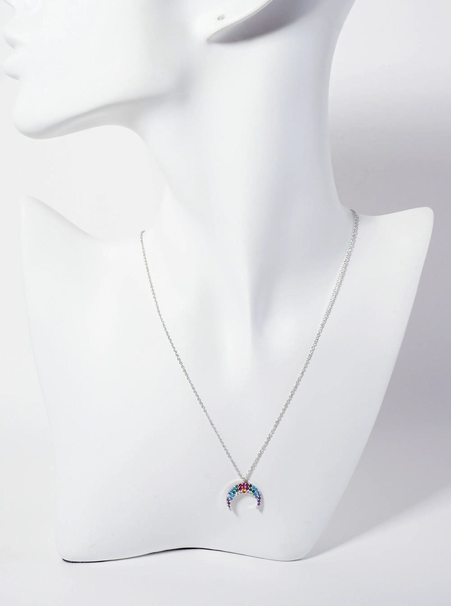 Celestial-Theme Pave-Set Cubic-Zirconia Crescent Moon Pendant 18K-Gold-Dipped Necklace