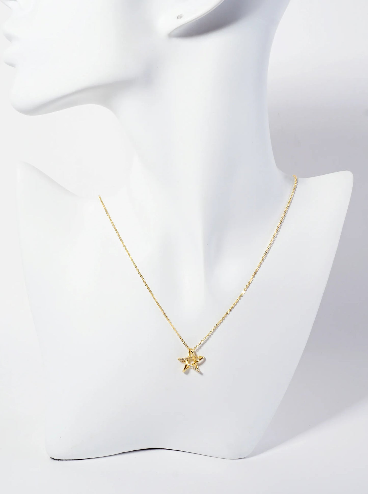 Celestial-Theme Pave-Set Cubic-Zirconia Star Pendant 18K-Gold-Dipped Necklace
