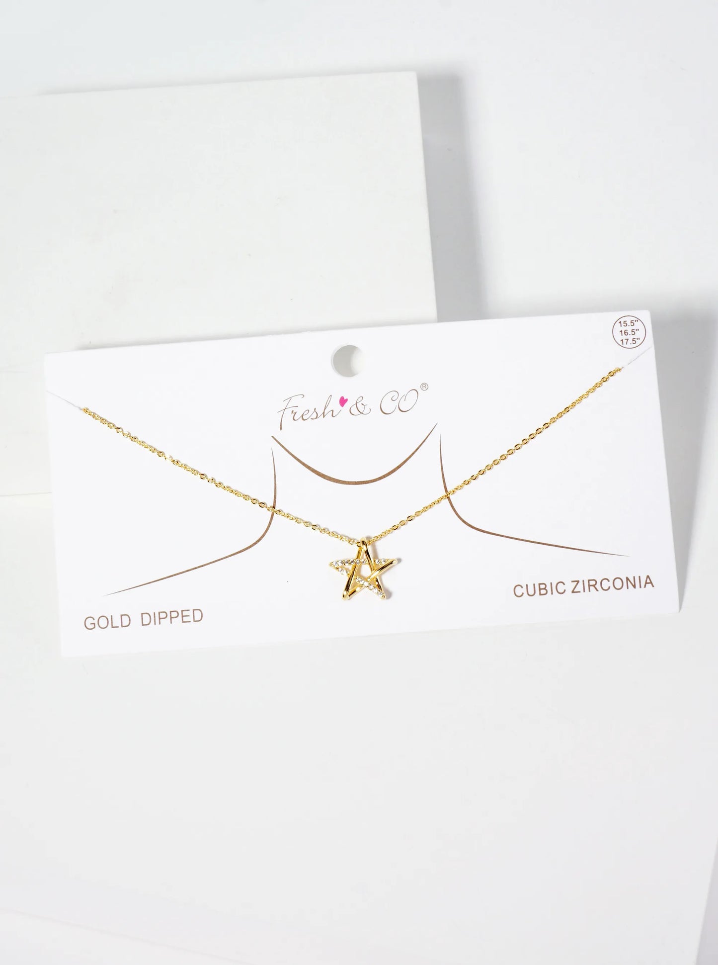 Celestial-Theme Pave-Set Cubic-Zirconia Star Pendant 18K-Gold-Dipped Necklace