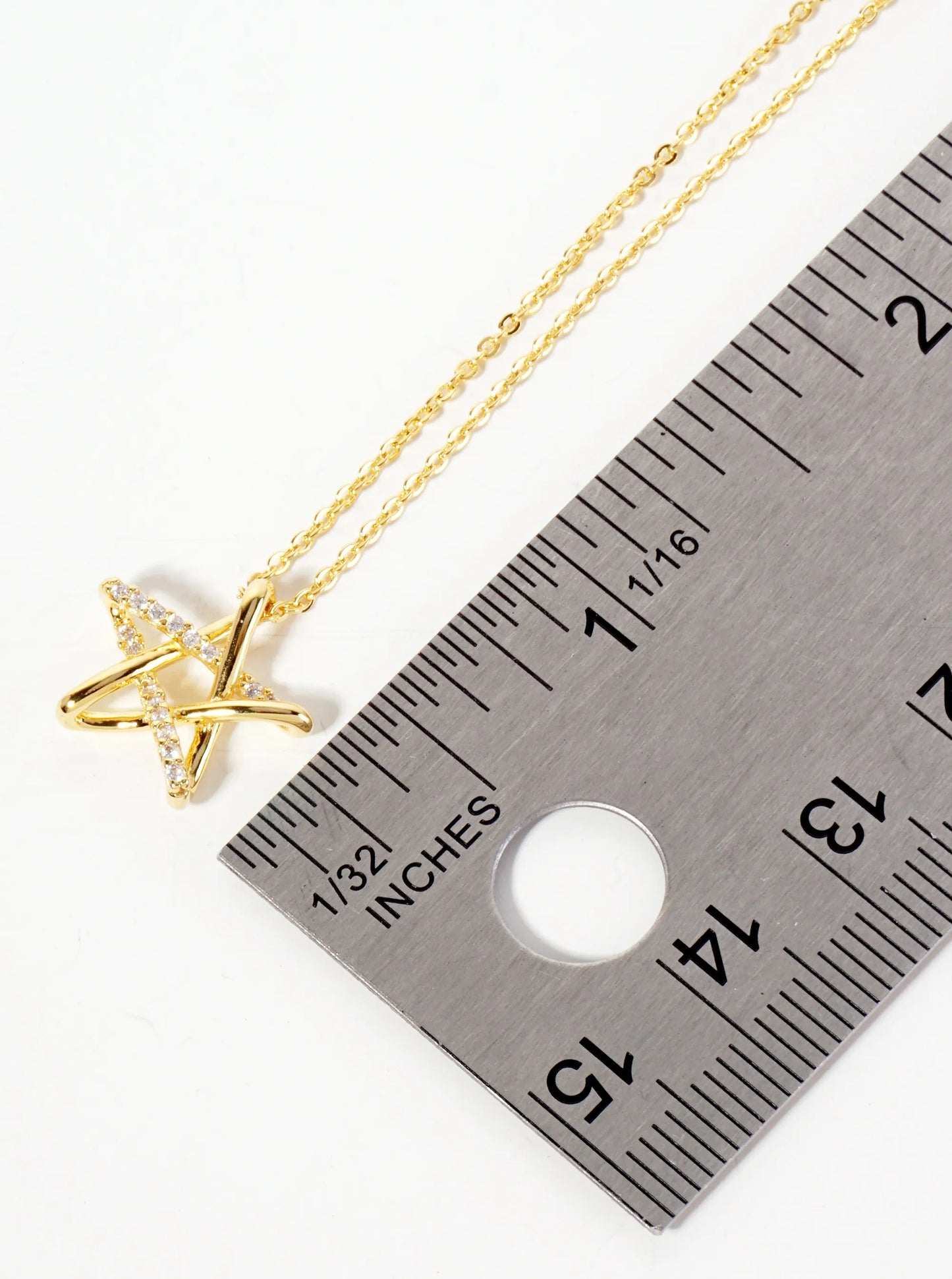Celestial-Theme Pave-Set Cubic-Zirconia Star Pendant 18K-Gold-Dipped Necklace
