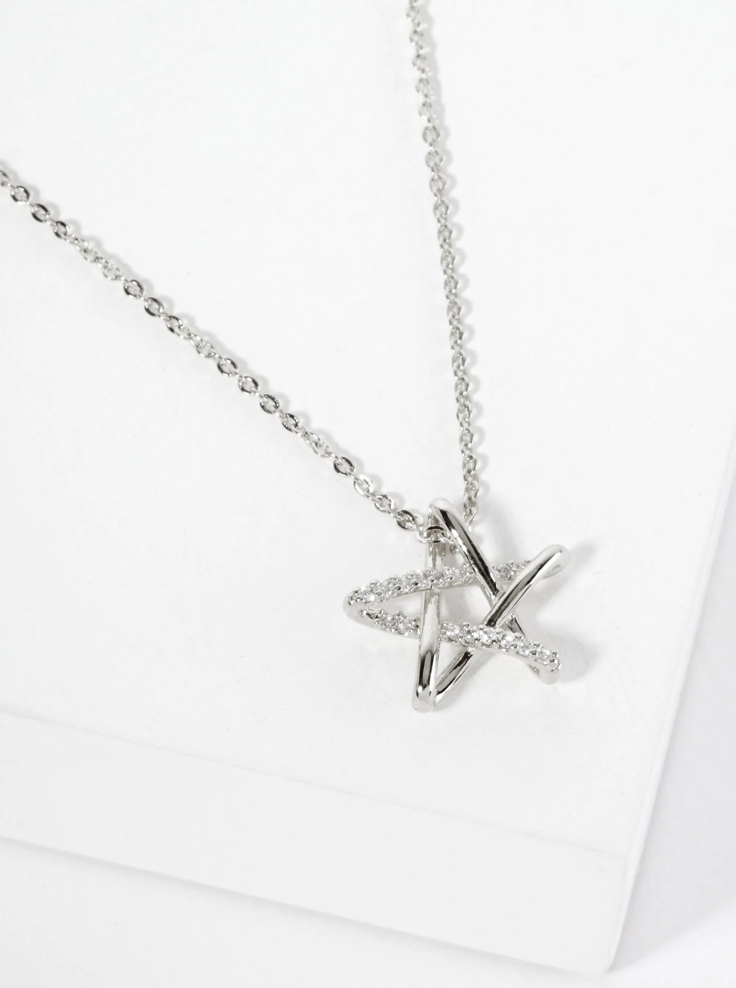 Celestial-Theme Pave-Set Cubic-Zirconia Star Pendant 18K-Gold-Dipped Necklace