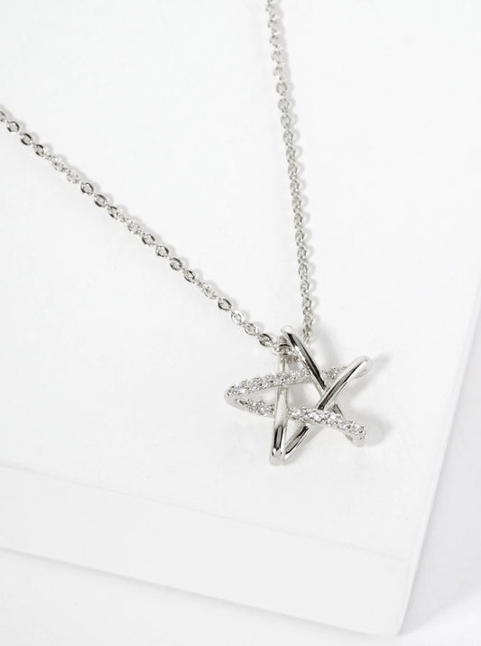 Celestial-Theme Pave-Set Cubic-Zirconia Star Pendant 18K-Gold-Dipped Necklace