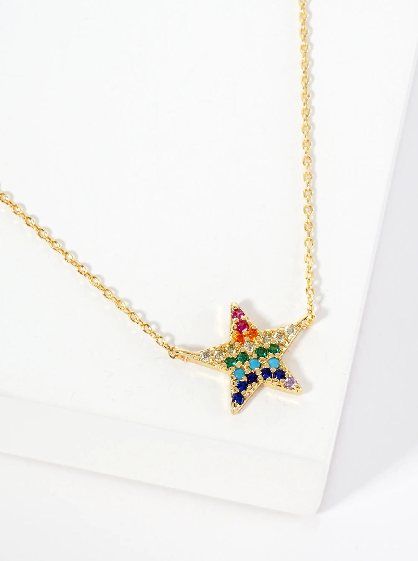 Celestial-Theme Pave-Set Cubic-Zirconia Star Pendant 18K-Gold-Dipped Necklace