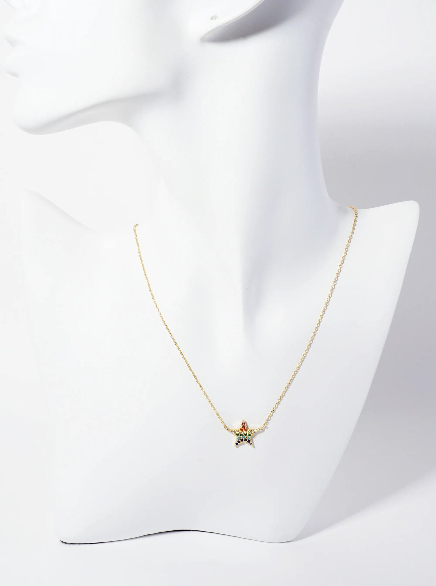Celestial-Theme Pave-Set Cubic-Zirconia Star Pendant 18K-Gold-Dipped Necklace