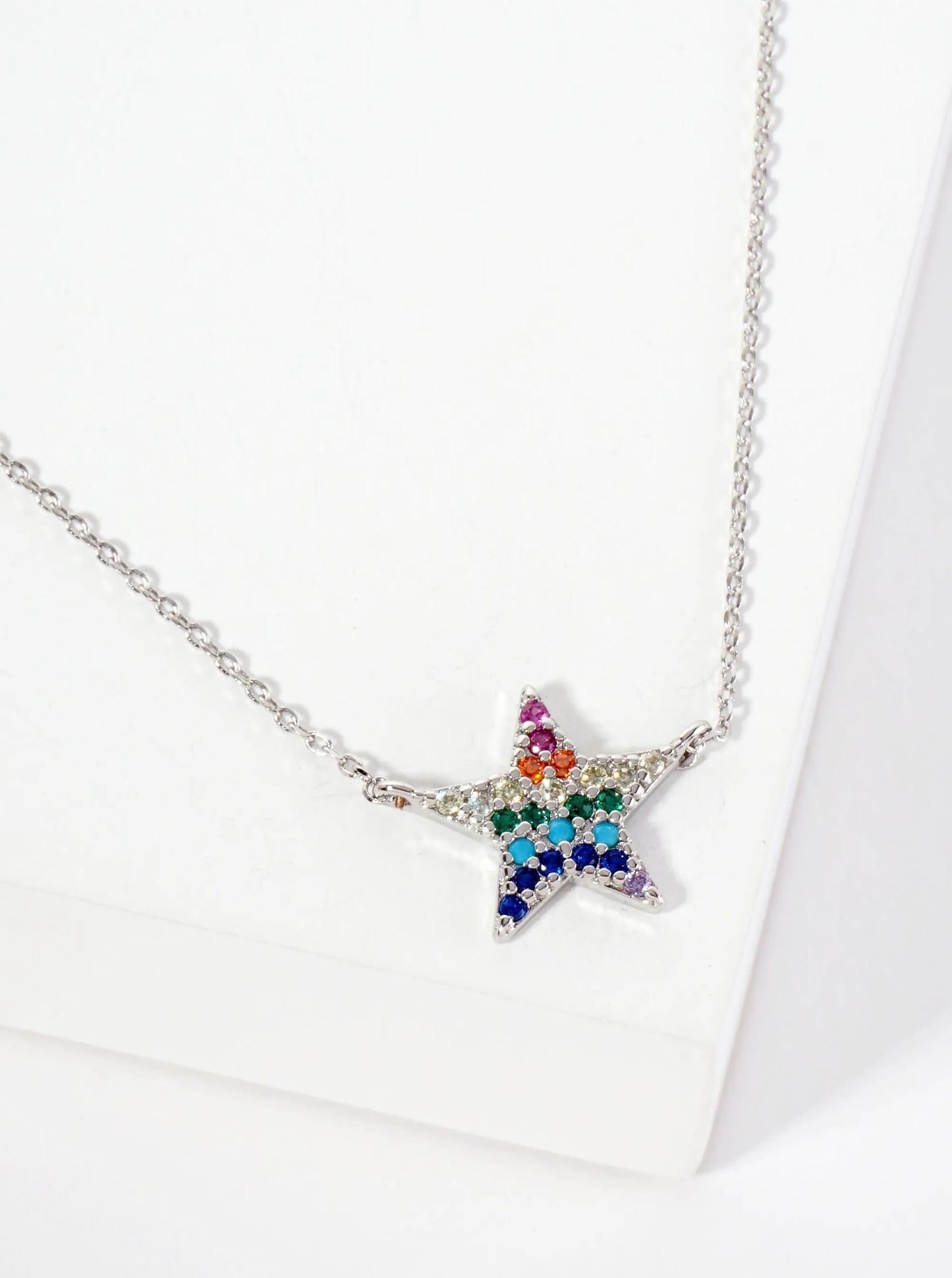 Celestial-Theme Pave-Set Cubic-Zirconia Star Pendant 18K-Gold-Dipped Necklace
