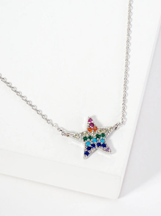 Celestial-Theme Pave-Set Cubic-Zirconia Star Pendant 18K-Gold-Dipped Necklace
