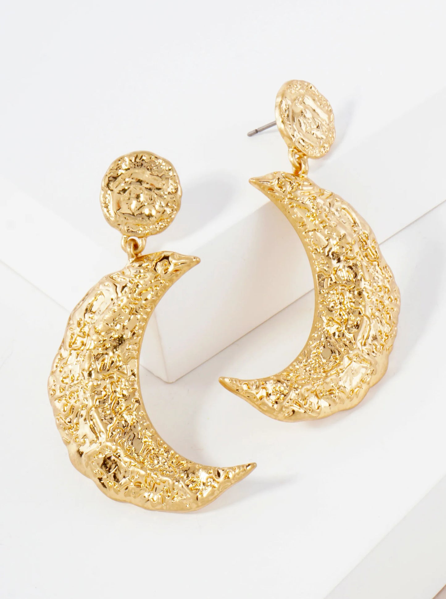 Celestial-Theme Textured Chunky Crescent Moon Drop Dangle Earrings With-Titanium-Post