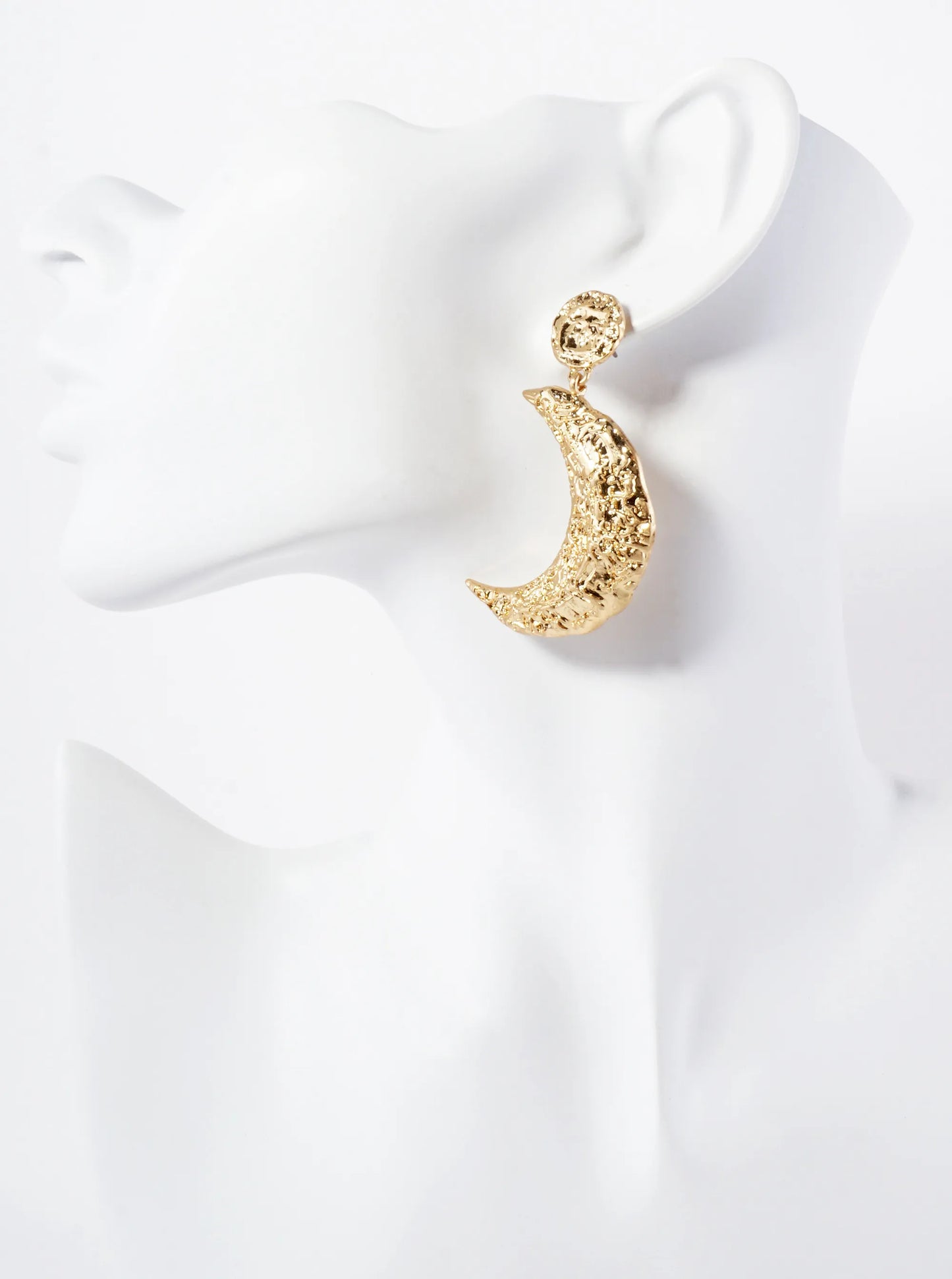 Celestial-Theme Textured Chunky Crescent Moon Drop Dangle Earrings With-Titanium-Post