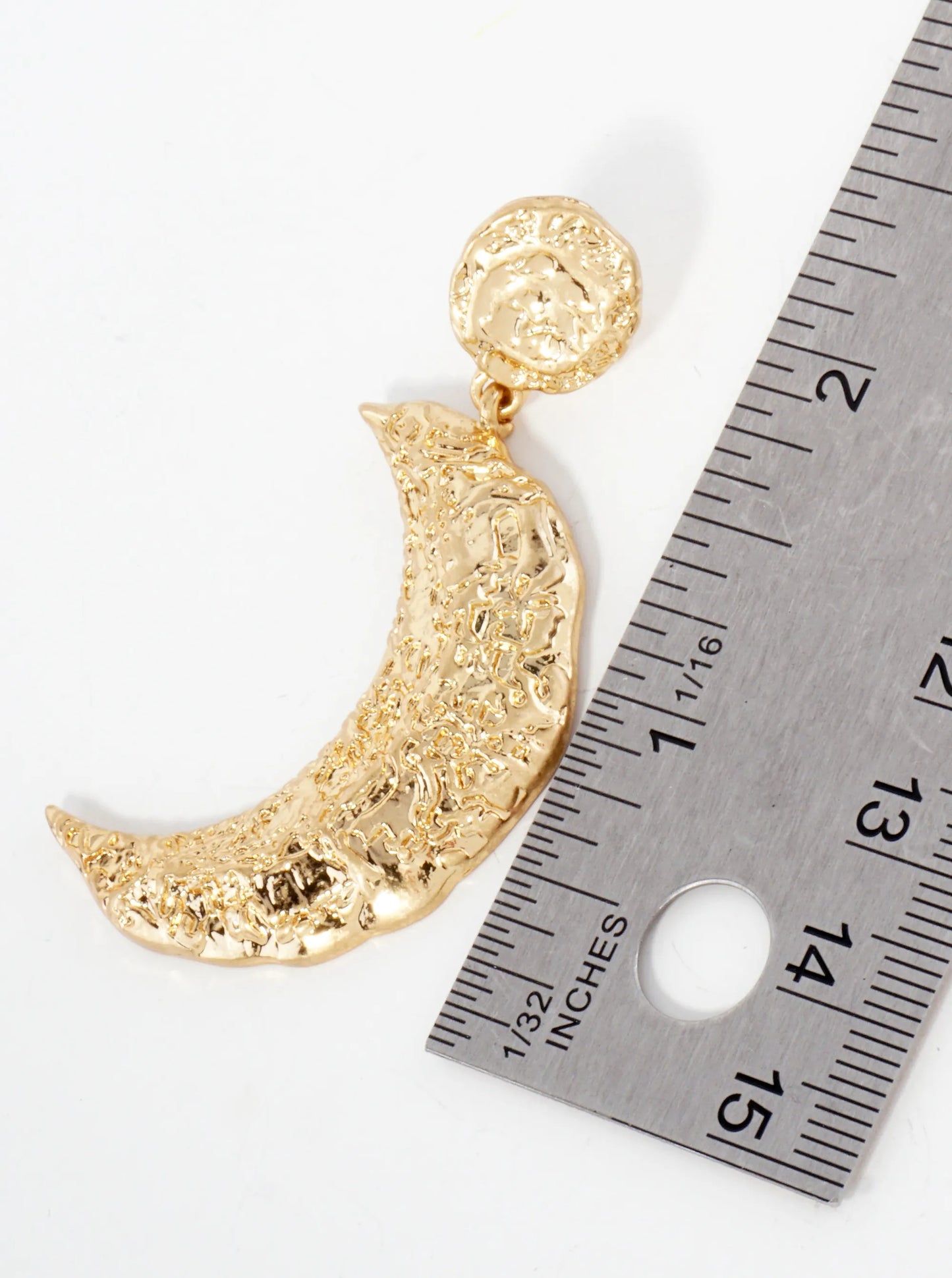 Celestial-Theme Textured Chunky Crescent Moon Drop Dangle Earrings With-Titanium-Post