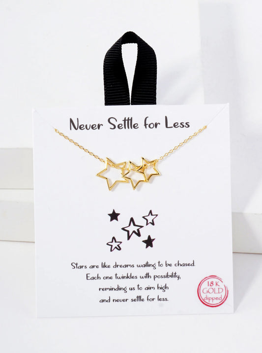 Celestial-Theme Three Brass Stars Pendant Hypoallergenic 18K-Gold-Dipped Necklace