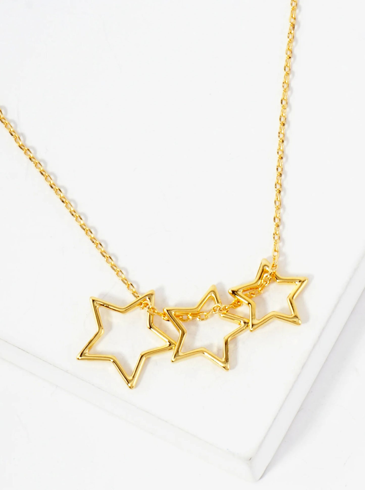 Celestial-Theme Three Brass Stars Pendant Hypoallergenic 18K-Gold-Dipped Necklace