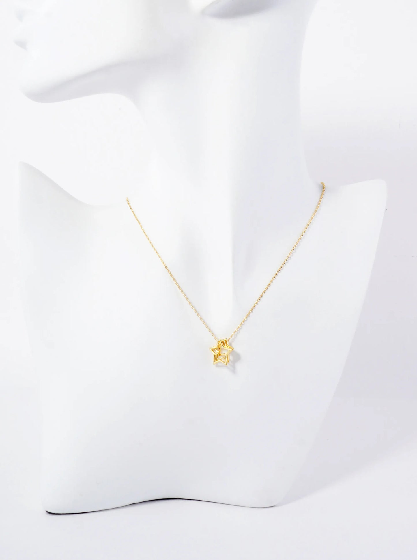 Celestial-Theme Three Brass Stars Pendant Hypoallergenic 18K-Gold-Dipped Necklace