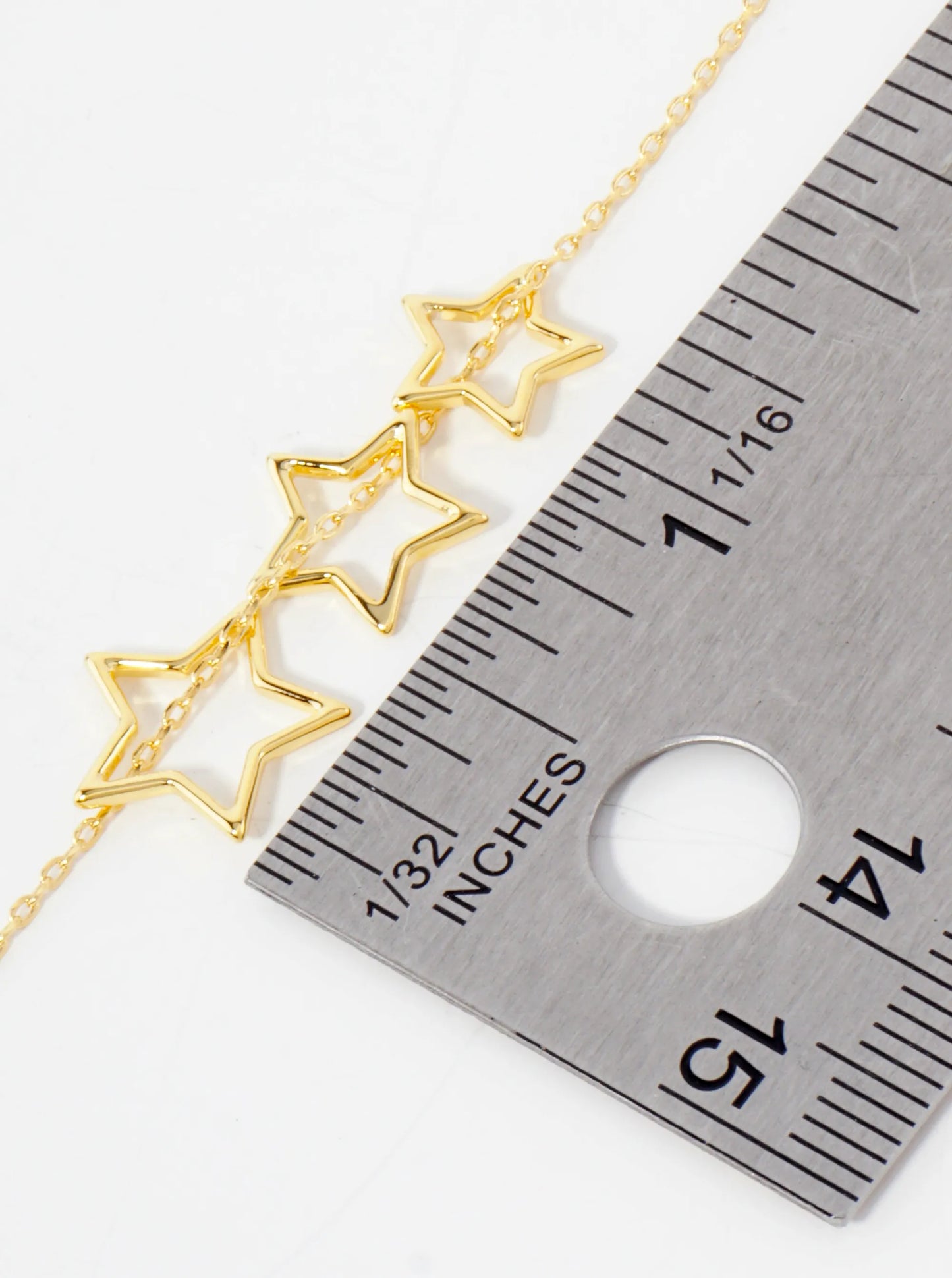 Celestial-Theme Three Brass Stars Pendant Hypoallergenic 18K-Gold-Dipped Necklace