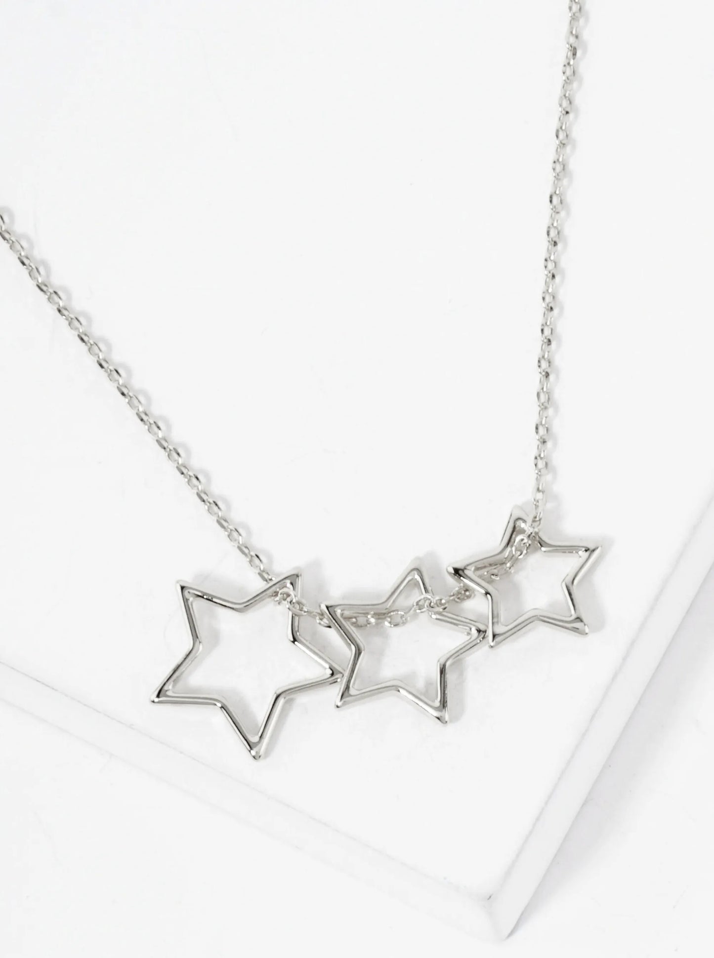 Celestial-Theme Three Brass Stars Pendant Hypoallergenic 18K-Gold-Dipped Necklace