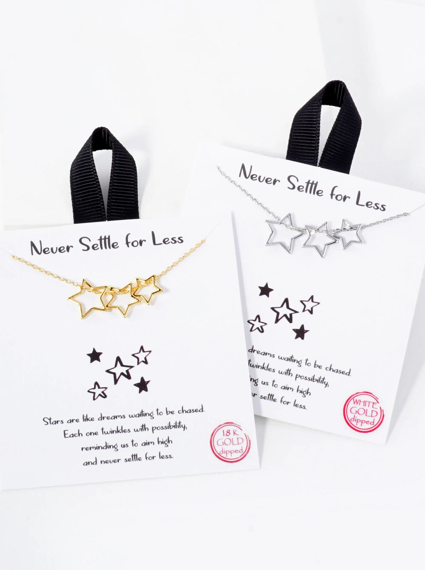 Celestial-Theme Three Brass Stars Pendant Hypoallergenic 18K-Gold-Dipped Necklace