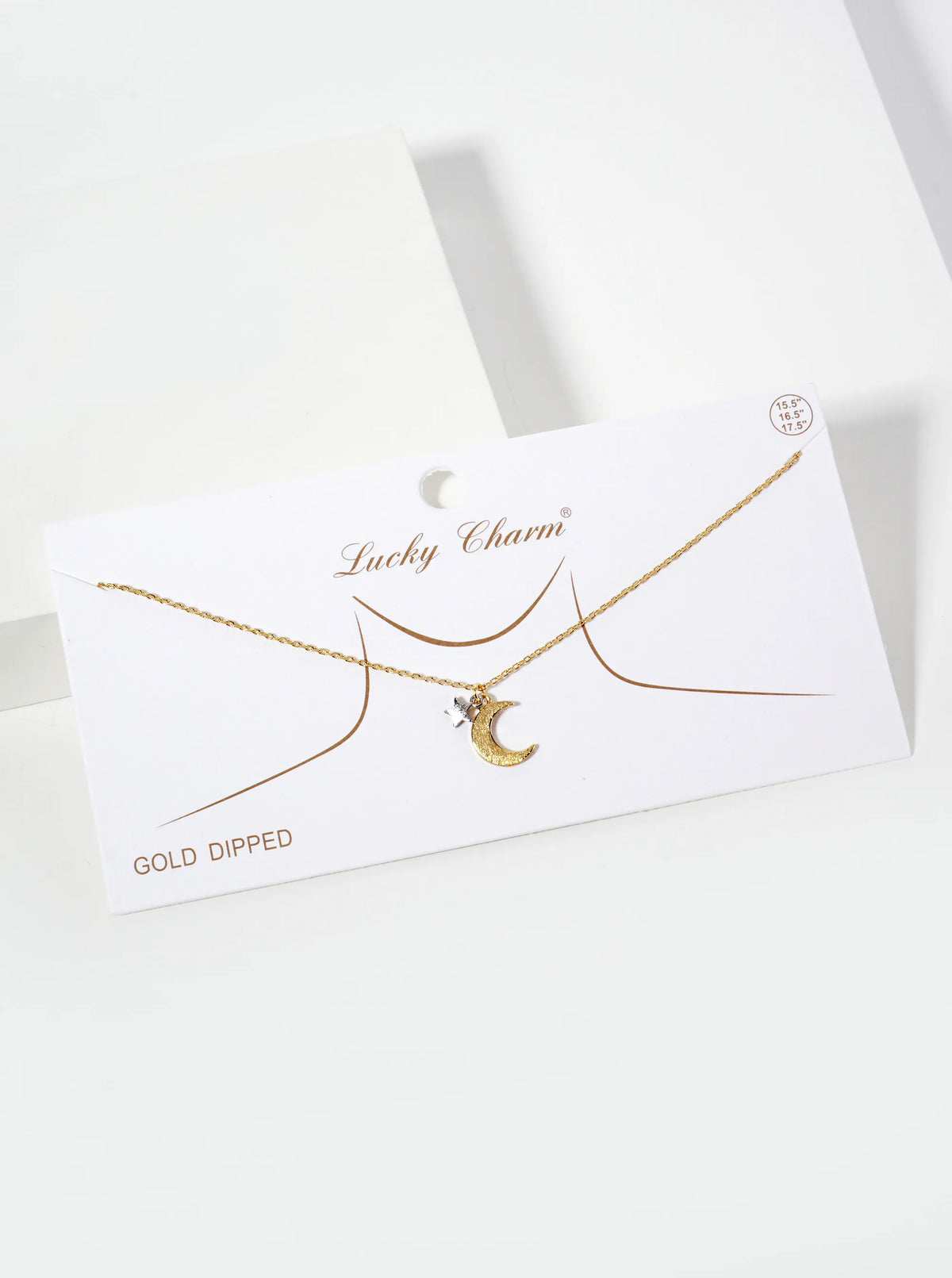 Celestial-theme 18K-Gold-Dipped Brass Brushed-Texture Dual-Tone Star-and-Moon Pendant Necklace